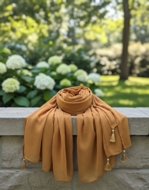 Premium Mustard Pearl & Tassel 3.75 Gaz Premium Chiffon Dupatta