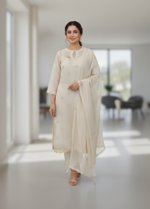 Embroidered Chikankari Lawn Suit – Off White