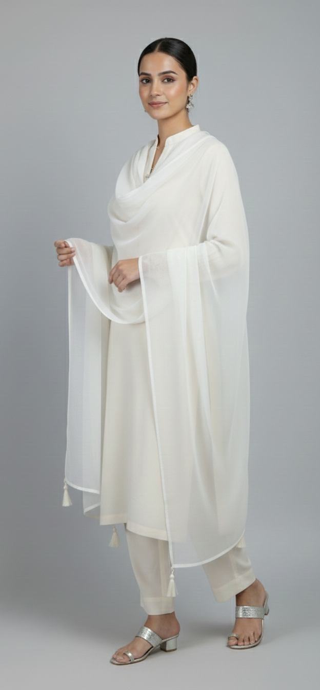 Embroidered Viscose Suit – Off White - Image 2