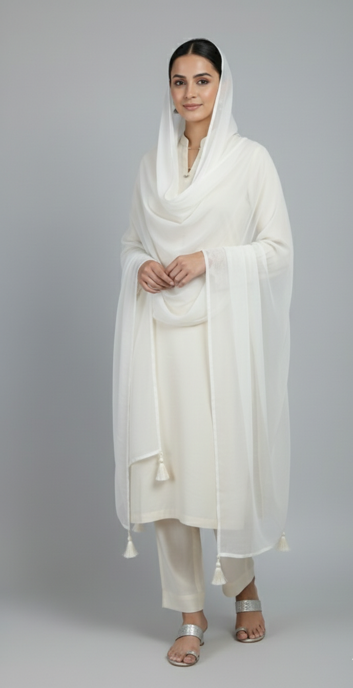 Embroidered Viscose Suit – Off White - Image 4