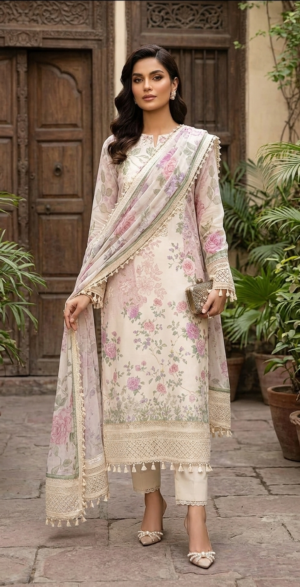 3 PIECE-EMBROIDERED PIMA LAWN SUIT